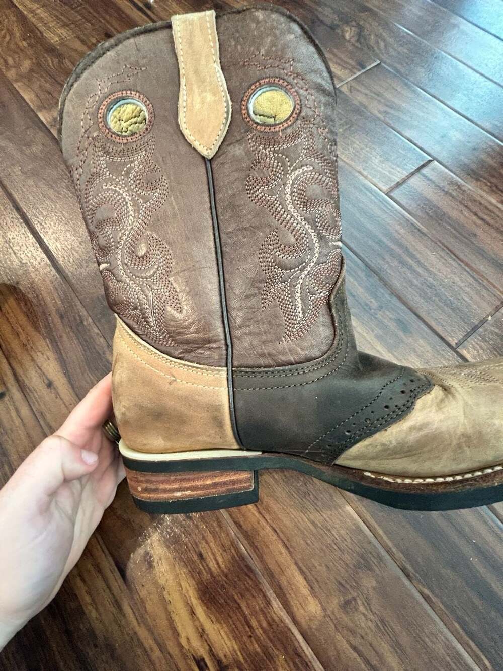 Los Gueritos Two-Tone Square Toe Western Leather Cowgirl Boots, size 39 - Picture 7 of 15